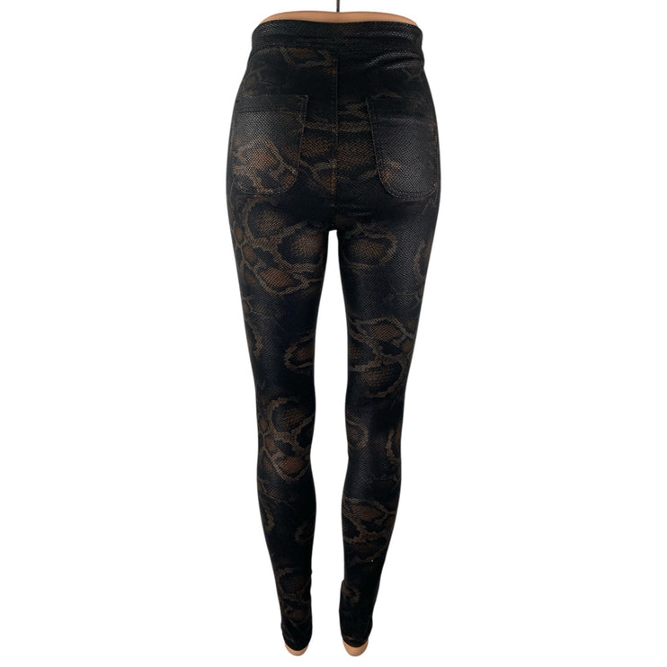 JC & JQ Women's Black Snakeskin High Waist Jean-ish Leggings Skinny Pants Size S