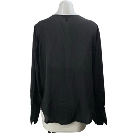 NEW Halogen Women's Black Faux Wrap V-neck Pleated Long Sleeve Blouse Top Sz XL