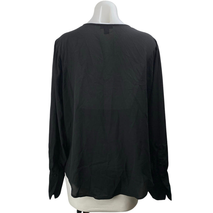 NEW Halogen Women's Black Faux Wrap V-neck Pleated Long Sleeve Blouse Top Sz XL