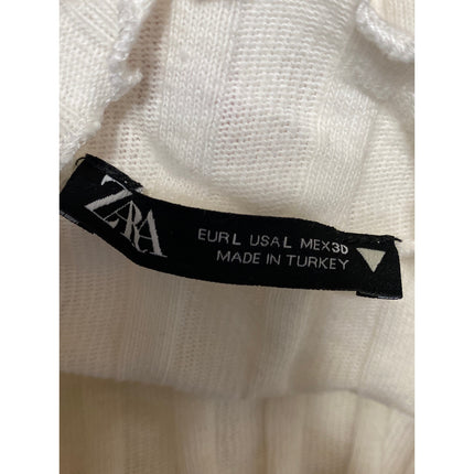 Zara Women's White Long Sleeve Ribbed Knit Lettuce Mock Neck Sweater Top Size L