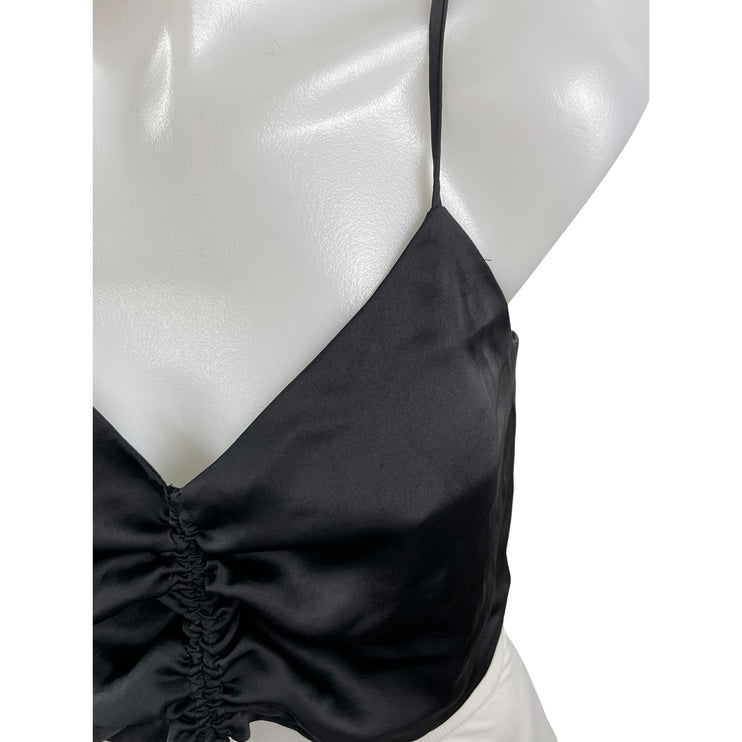 Aritzia Wilfred Verso Cami Women's Black Satin Ruched Sleeveless Crop Tank Top S