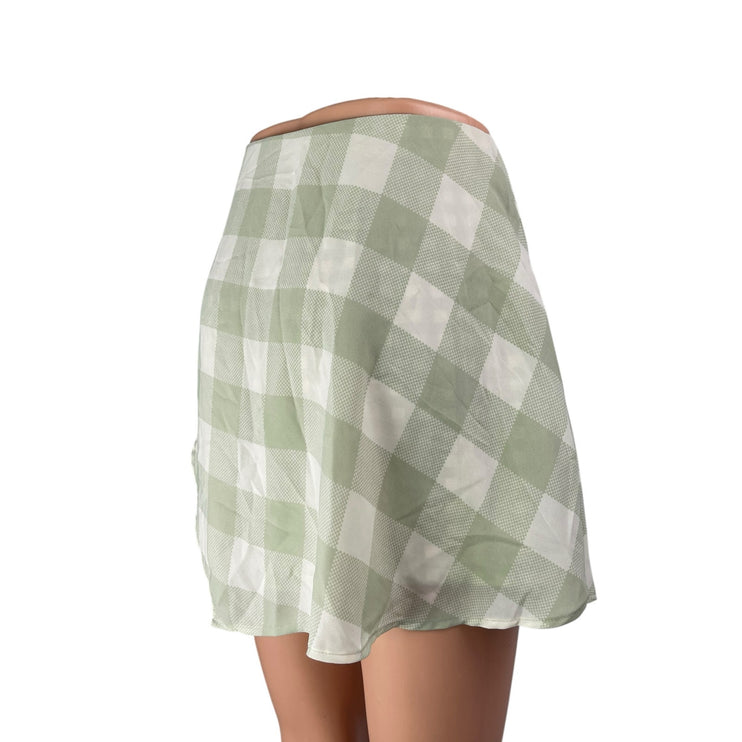 Urban Outfitters Green Gingham Check Asymmetric A-Line Mini Skort Skirt Size 6