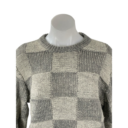 Frank and Oak Women's Gray Wool Checkered Gingham Long Sleeve Sweater Top Sz M