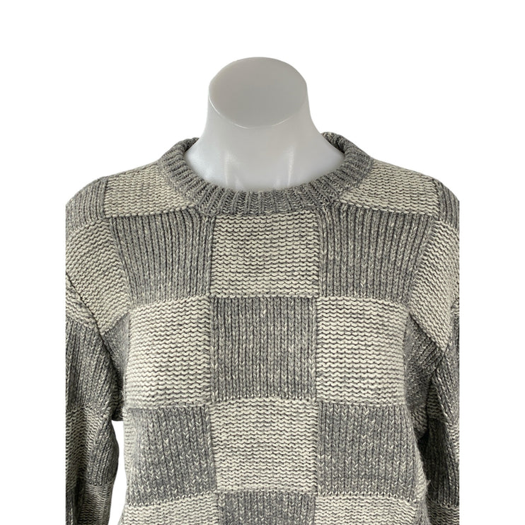 Frank and Oak Women's Gray Wool Checkered Gingham Long Sleeve Sweater Top Sz M