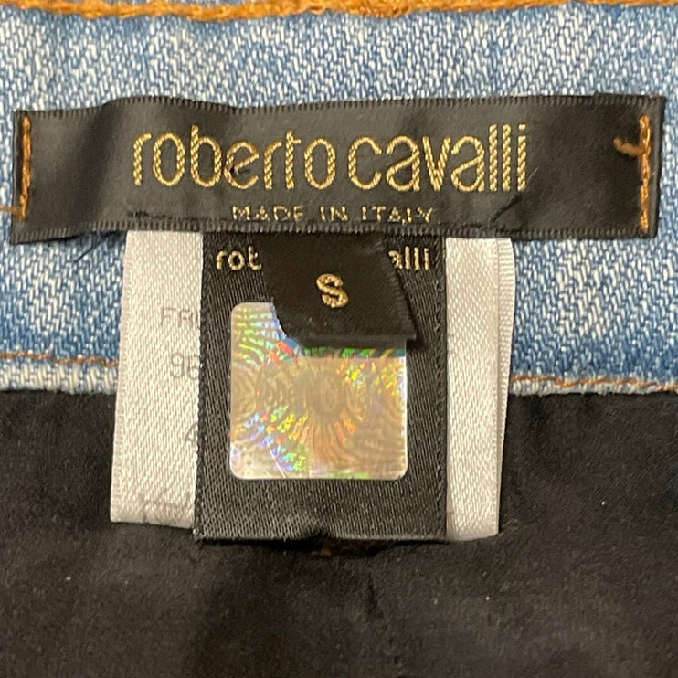 Roberto Cavalli Women's Black Blue High Waisted Sequin Mini Denim Jeans Skirt S