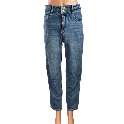 Erfini Womens Blue Medium Wash High Waisted Tapered Leg Denim Jeans Pants Size L