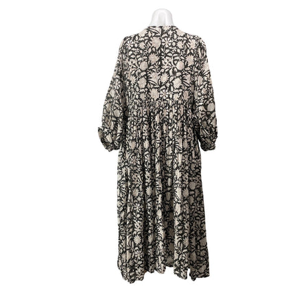 Daughters of India Kyra Pepper Black White 3/4 Puff Sleeves Floral Maxi Dress M