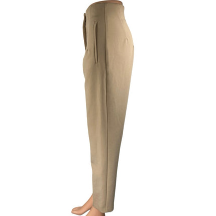 Zara Beige Khaki Chino Pleated High Waisted Tapered Trousers Dress Pants Size S