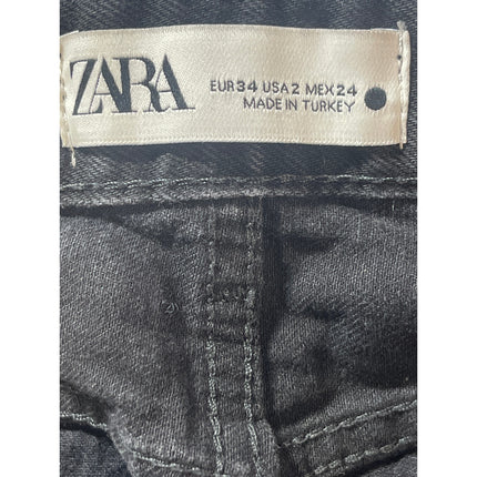 Zara Women's Black Beaded Rhinestone High Waist Wide Leg Denim Mom Jeans Size 2