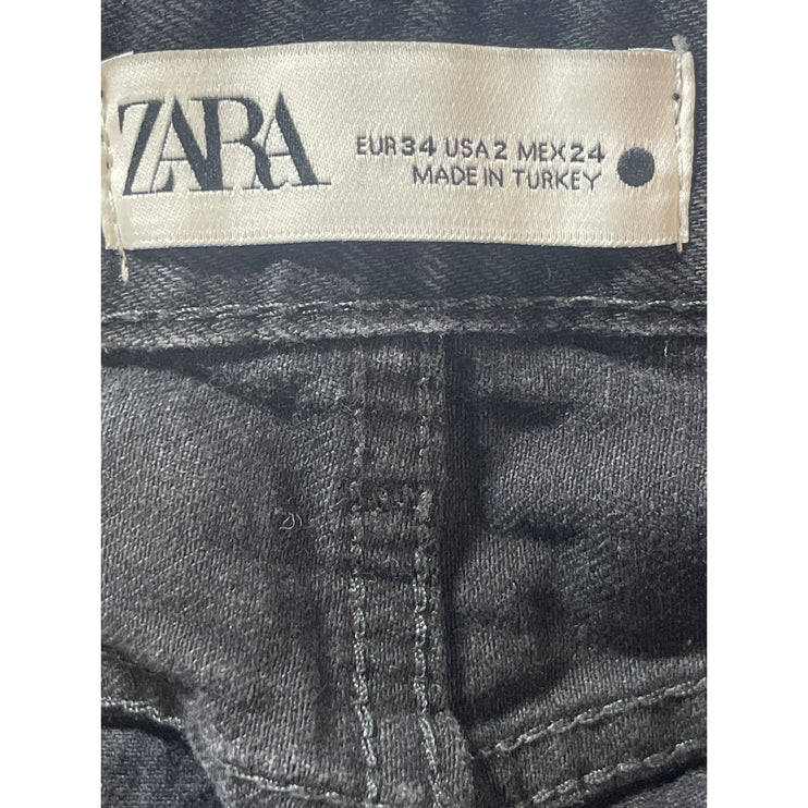 Zara Women's Black Beaded Rhinestone High Waist Wide Leg Denim Mom Jeans Size 2