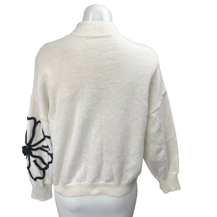 Shein White Floral Embroidered Turtleneck Long Sleeve Sweatshirt Sweater Top 4