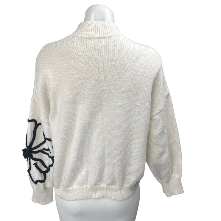 Shein White Floral Embroidered Turtleneck Long Sleeve Sweatshirt Sweater Top 4