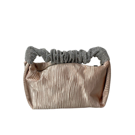 Anna Cecere Pink Metallic Pleated Rhinestone Clutch Purse Evening Handbag OS