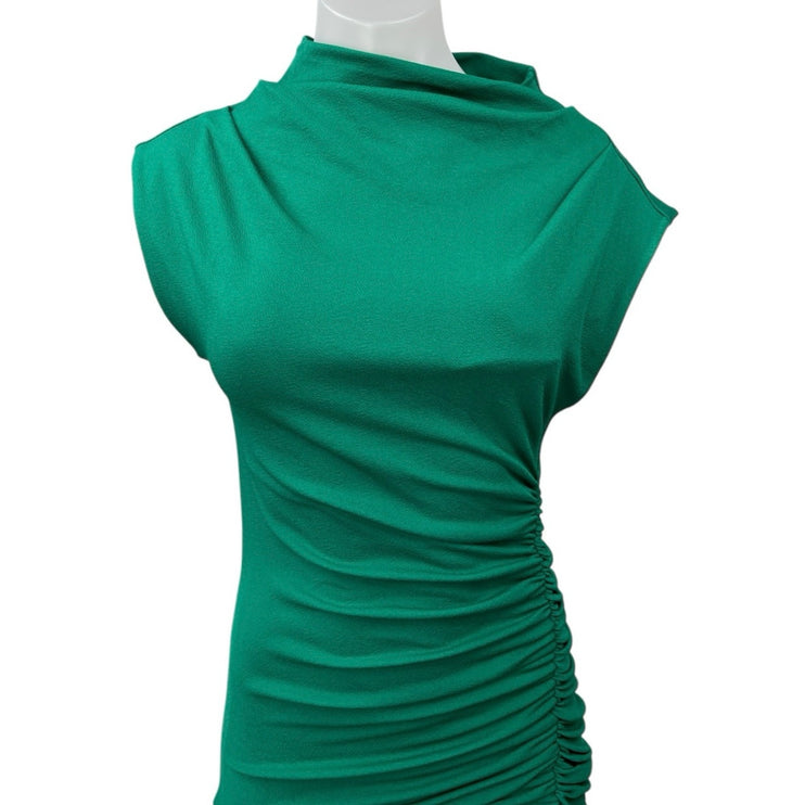 Anthropologie Maya Green Ruched Cowl Neck Sleeveless Slit Midi Bodycon Dress XXS