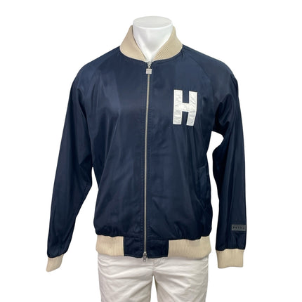 Hotel 1171 Mens Navy Blue Zip Up Long Sleeve Windbreaker Coat Bomber Jacket Sz L