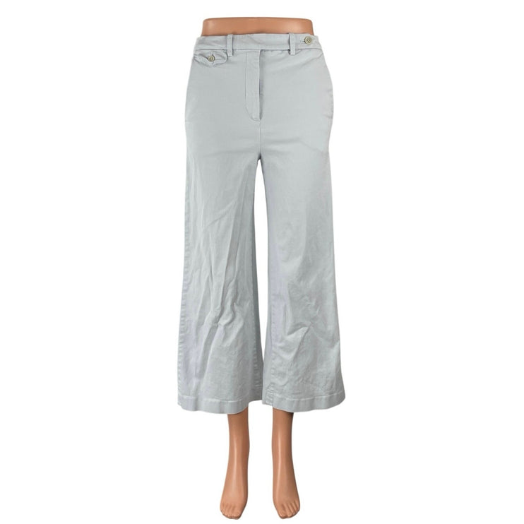Theory Women's Light Blue High Rise Cotton Wide Leg Baggy Trousers Pants Size 0