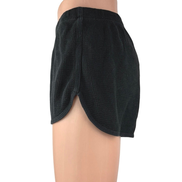 Aritzia TNA Women's Black Waffle Knit Mid Rise Athletic Workout Yoga Shorts M