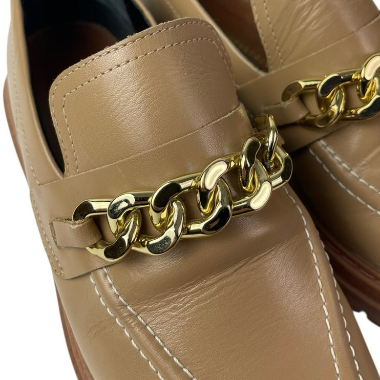 Anthropologie Women's Brown Lug Sole Gold Chain Chunky Platform Loafers Shoes 6
