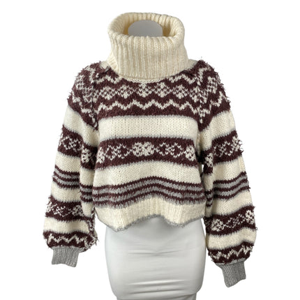 Free People Check Me Out Wool Geometric Turtle Neck Long Sleeve Sweater Top XS