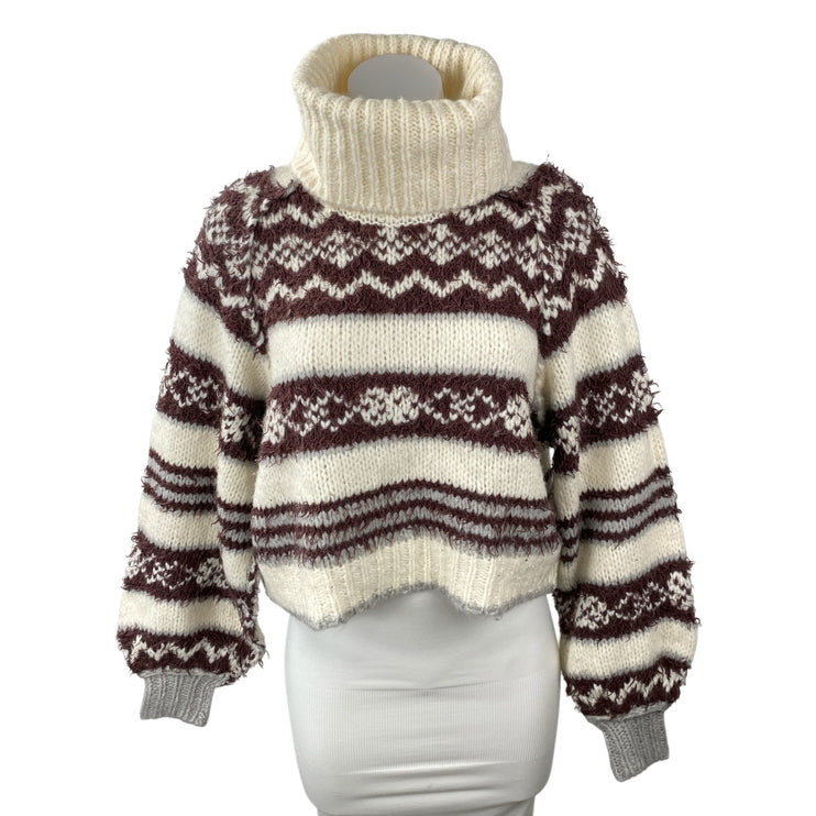 Free People Check Me Out Wool Geometric Turtle Neck Long Sleeve Sweater Top XS