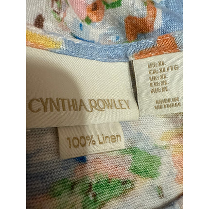 Cynthia Rowley Blue Multicolor Short Sleeve Graphic Print T Shirt Tee Top Sz XL
