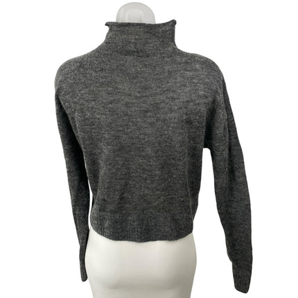 Zara Womens Gray Alpaca Wool Mock Neck Long Sleeve Crop Sweatshirt Sweater Top S
