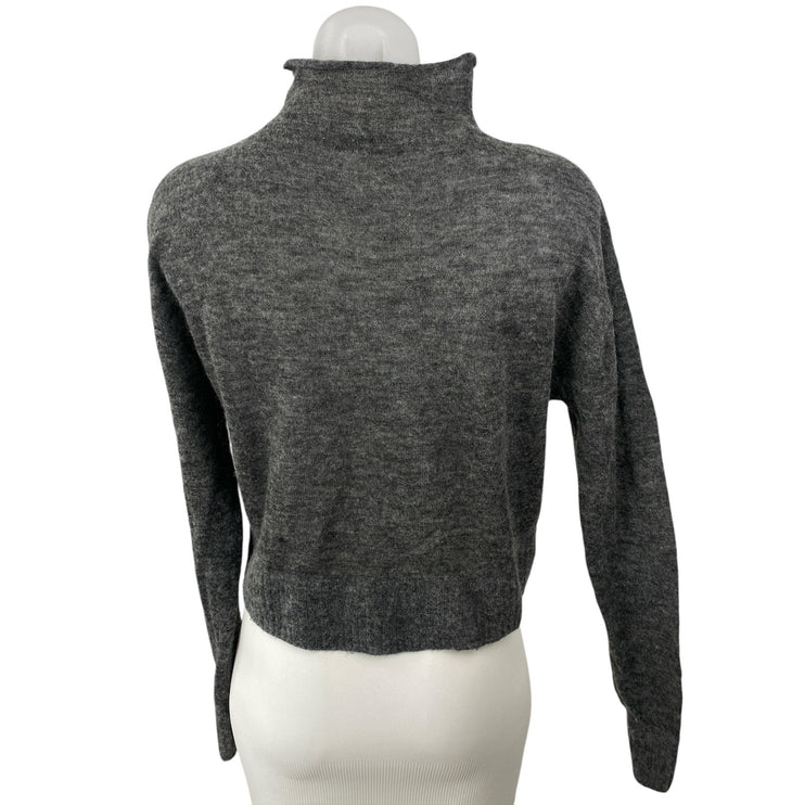 Zara Womens Gray Alpaca Wool Mock Neck Long Sleeve Crop Sweatshirt Sweater Top S
