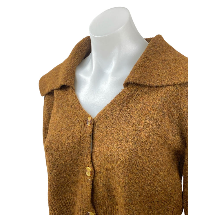 Commense Womens Brown Knit Long Sleeve Button Down Crop Cardigan Sweater Top S
