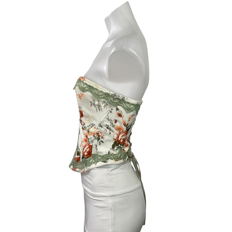 Princess Polly Cream Green Floral Lace Strapless Bustier Corset Crop Top Size 4