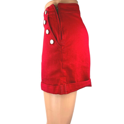 Banana Republic Women's Red Mid Rise Button Pockets Zipper Cuffed Mini Shorts 25