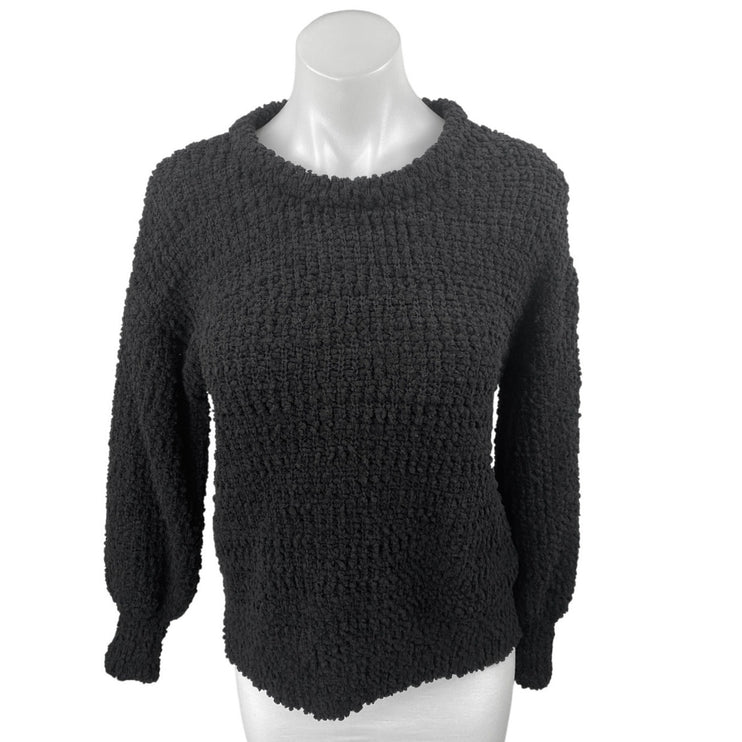 Bobeau Women's Black Long Sleeve Popcorn Knit Crewneck Sweater Top Size XS