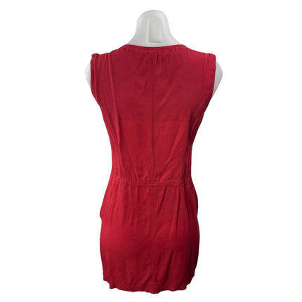 Theory Women's Red Sleeveless Notch V Neck Pocket Tank Sheath Mini Dress Size 0