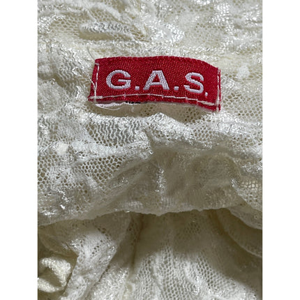 GAS Women's White Floral Lace V Neck Sleeveless Ruffled Tank Shirt Blouse Top S
