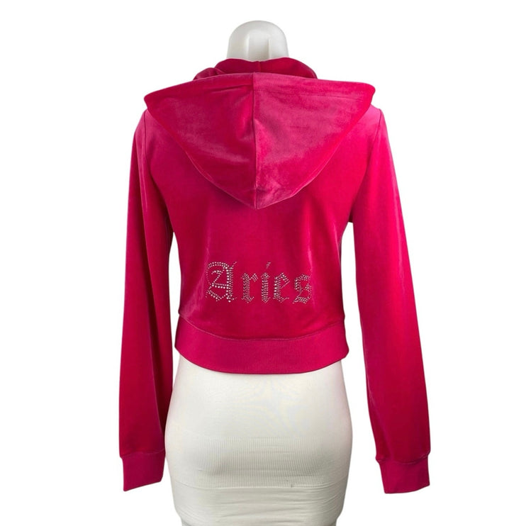 Juicy Couture Pink Velvet Velour Long Sleeve Zip Up Hoodie Sweatshirt Jacket S