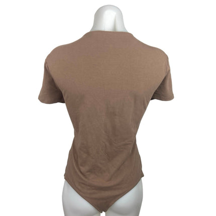 Abercrombie & Fitch Women Brown Crew Neck Short Sleeve One Piece Bodysuit Top XL