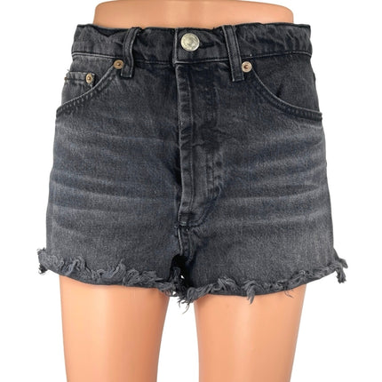 Zara Women's Black High Waisted Raw Hem Casual Mini Denim Jean Shorts Size 6