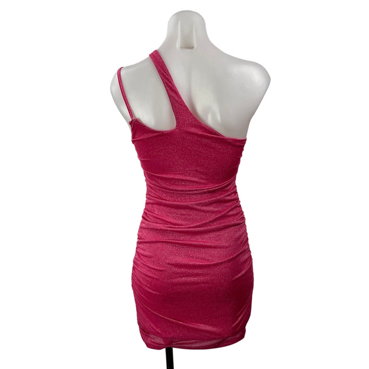 Superdown Women's Pink Sleeveless Metallic One Shoulder Bodycon Mini Dress Sz XS