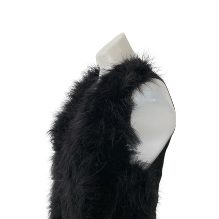 Mango Suit Women's Black Ostritch Marabou Feather Cardigan Vest Gilet Bolero M