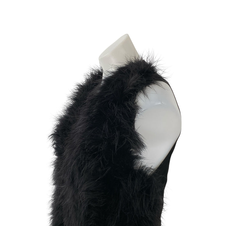 Mango Suit Women's Black Ostritch Marabou Feather Cardigan Vest Gilet Bolero M