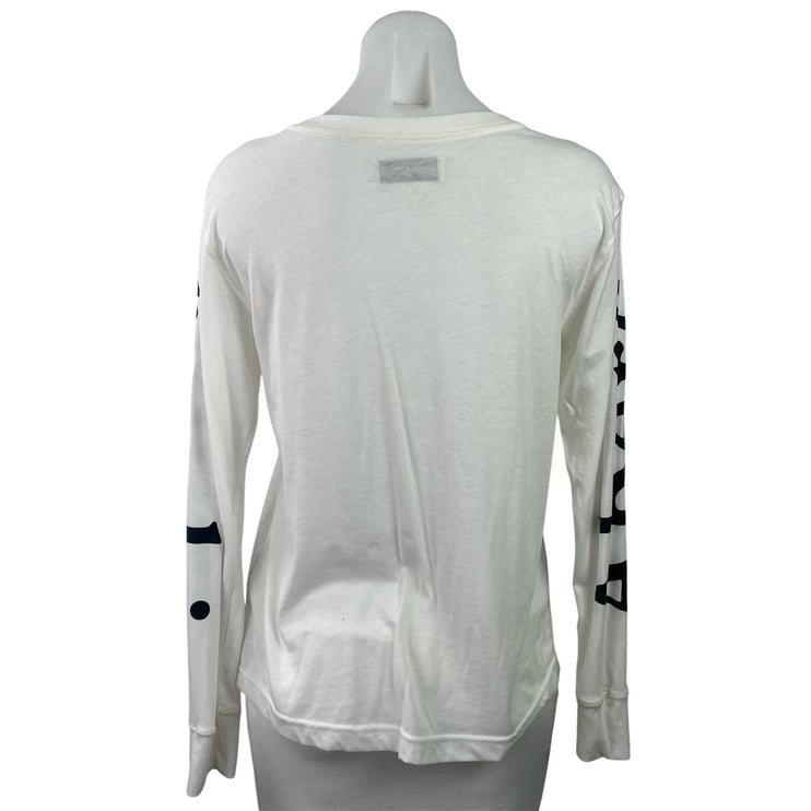 Abercrombie & Fitch Women White Logo Spellout Long Sleeve T Shirt Tee Top Size S