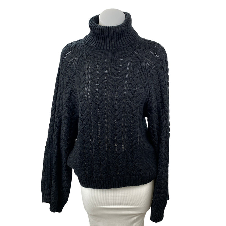 Missguided Women's Black Cable Knit Turtleneck Long Sleeve Sweater Top Size 2