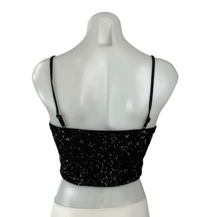 Express Black Sequin Sparkly Square Neck Sleeveless Cami Tank Crop Top Size S