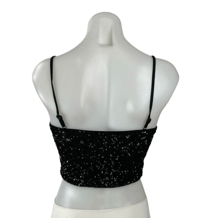 Express Black Sequin Sparkly Square Neck Sleeveless Cami Tank Crop Top Size S