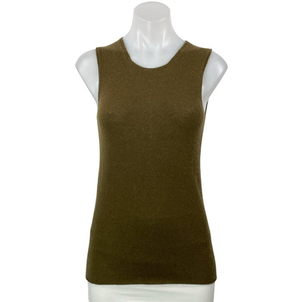 Lamberto Losani 100% Cashmere Olive Green Sleeveless Knit Sweater Tank Top Sz S