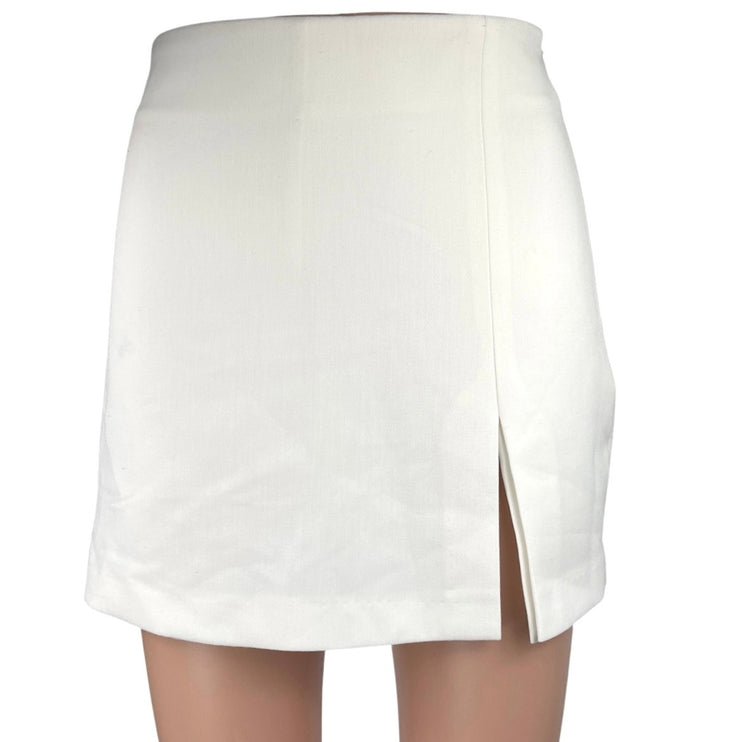 Zara Women's White Straight Pencil Slit Zipper Mini Wrap Skirt Skort Size XS