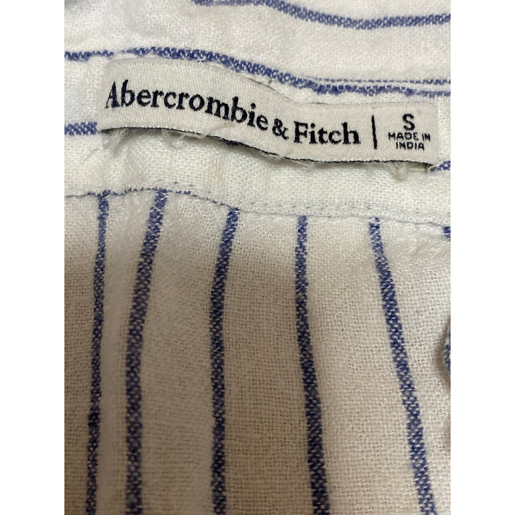 Abercrombie & Fitch White Blue Striped Short Sleeve Cropped Button Up Shirt S