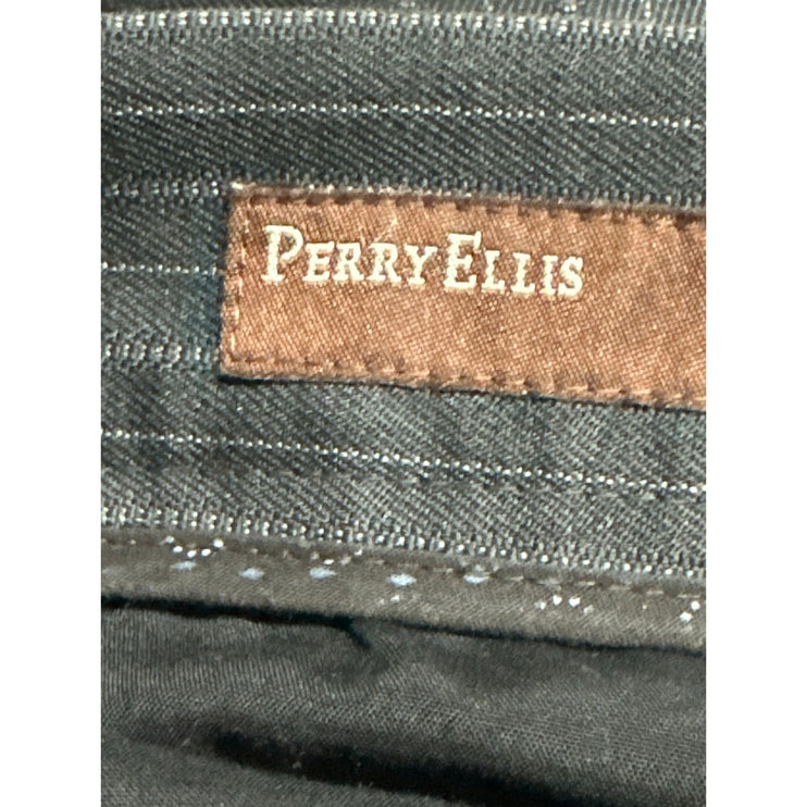 Perry Ellis Men's Gray Pinstriped Mid Rise Straight Trousers Dress Pants 32/32