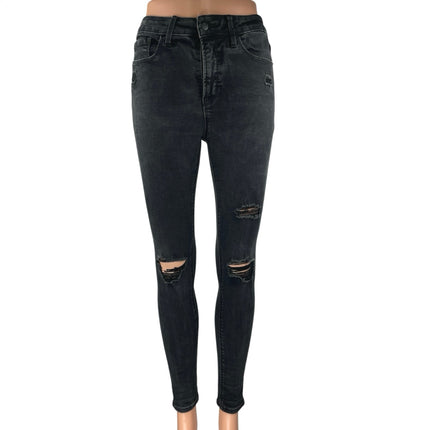 Old Navy Rockstar Black Super Skinny High Rise Distressed Denim Jeans Pants Sz 4