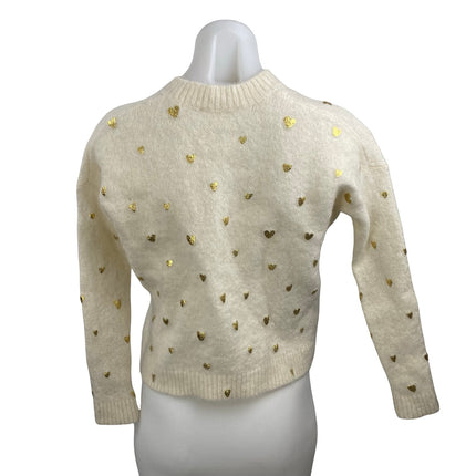 SEZANE Cinta Women's Cream Wool Gold Heart Long Sleeve Sweatshirt Sweater Top M