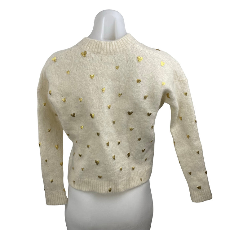 SEZANE Cinta Women's Cream Wool Gold Heart Long Sleeve Sweatshirt Sweater Top M